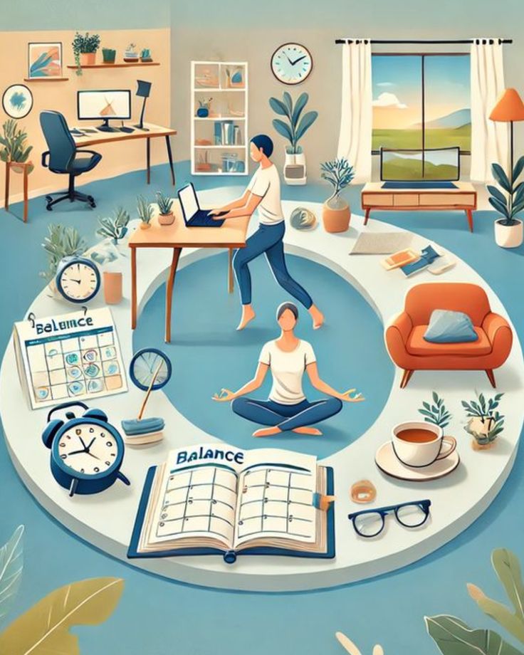Visual diagram of work-life balance dimensions on a planning board